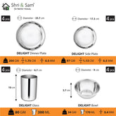 Stainless Steel Delight Solid Dinner Set Of 42 Pieces, Silver | Easy To Clean & Dishwasher Safe